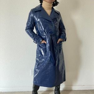 Navy Blue PU Trench Coat